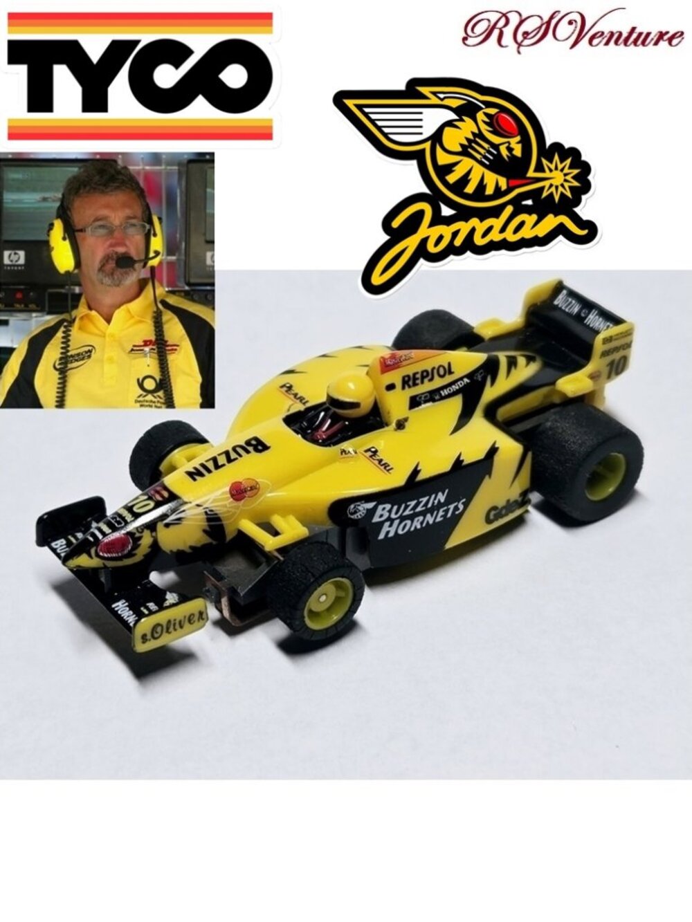 Vintage Tyco Jordan Buzzin Hornets F1 440-X2 slot car